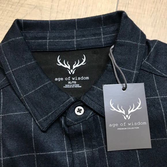 Age of Wisdom Flannel Shirt Mens Size XL Blue Windowpane Plaid Button Up Stretch - Picture 3 of 9